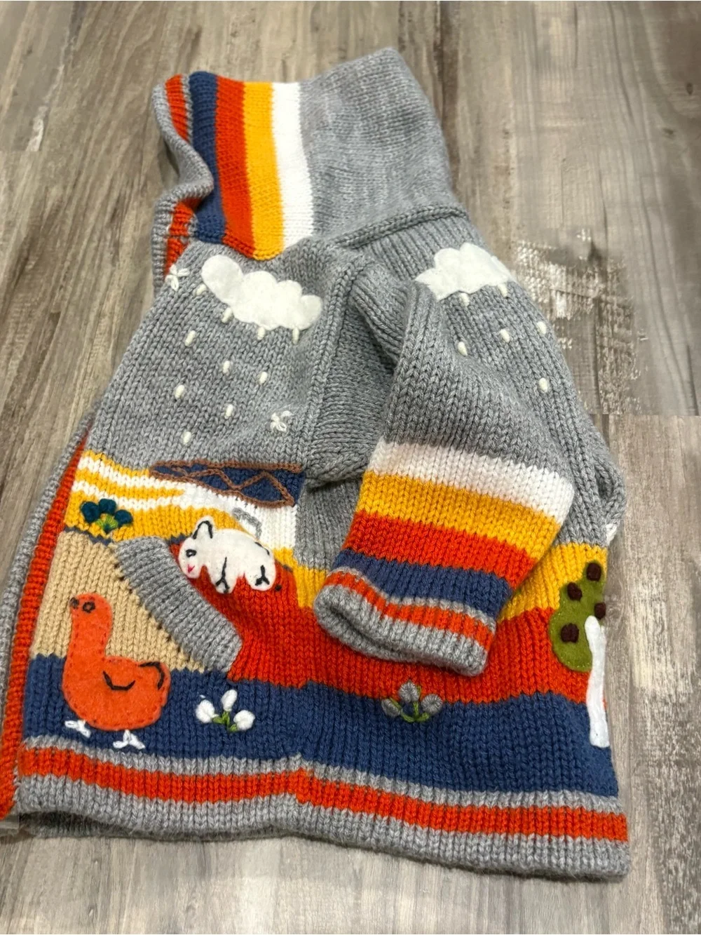 Handmade Peruvian Full Zip Hooded Sweatshirt Farm Animals SZ 2T